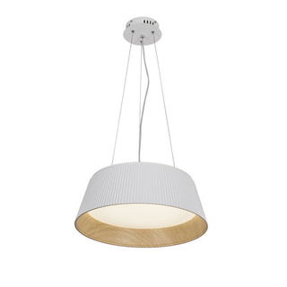 Lampa wisząca Umbria biało‑drewniana do salonu LED z kloszem 24W