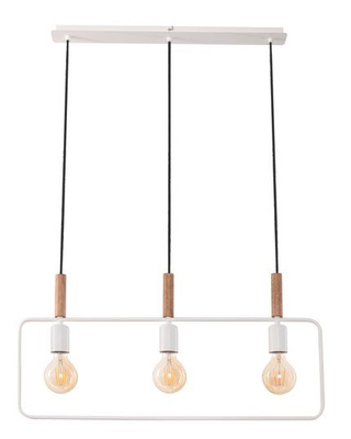 Lampa wisząca Frame biała potrójna drewniana do salonu nad stół E27