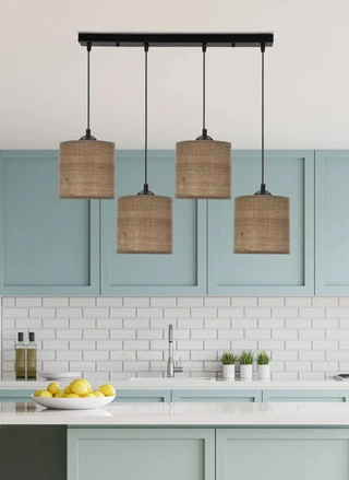 Lampa wisząca z abażurami Legno rattanowy orzechowy 4-płomienna nad stół