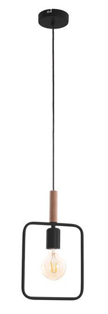 Lampa wisząca Frame czarna z drewnianym detalem pojedyncza do salonu E27