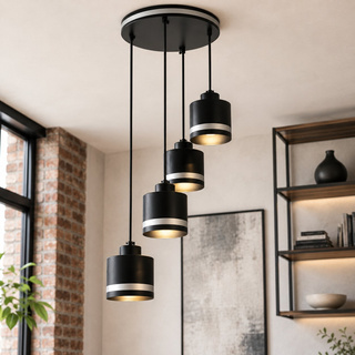 Lampa wisząca Wama czarna chrom 4-punktowa do salonu nad stół E27