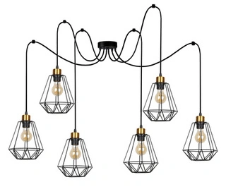 Lampa wisząca Primo P czarno-złota 6-punktowa metalowa do salonu