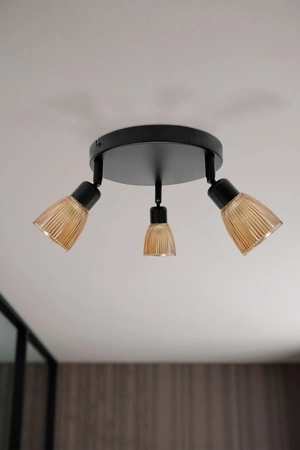 Lampa sufitowa AMCOS  czarna 3x40W E14 bursztynowe klosze nowoczesna oprawa sufitowa do salonu sypialni korytarza