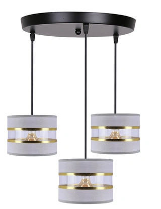Lampa wisząca z abażurami Pandy nowoczesna potrójna szaro złota