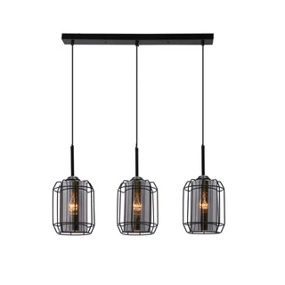 Lampa wisząca Jonera potrójna szklane klosze dymione czarna do salonu E27