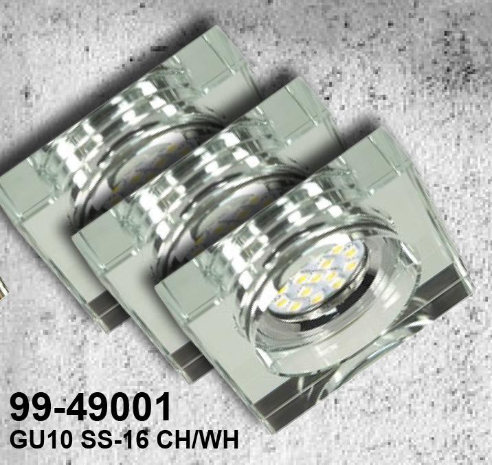 Oprawa stropowa kwadratowa szklana chrom biała GU10 LED z żarówką zestaw 3 sztuk