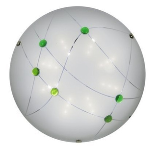 Plafon LED Duca okrągły biały zielone kryształki 30 cm zimna barwa światła