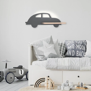 Kinkiet Kids car do pokoju dziecięcego z półką LED drewniany szary