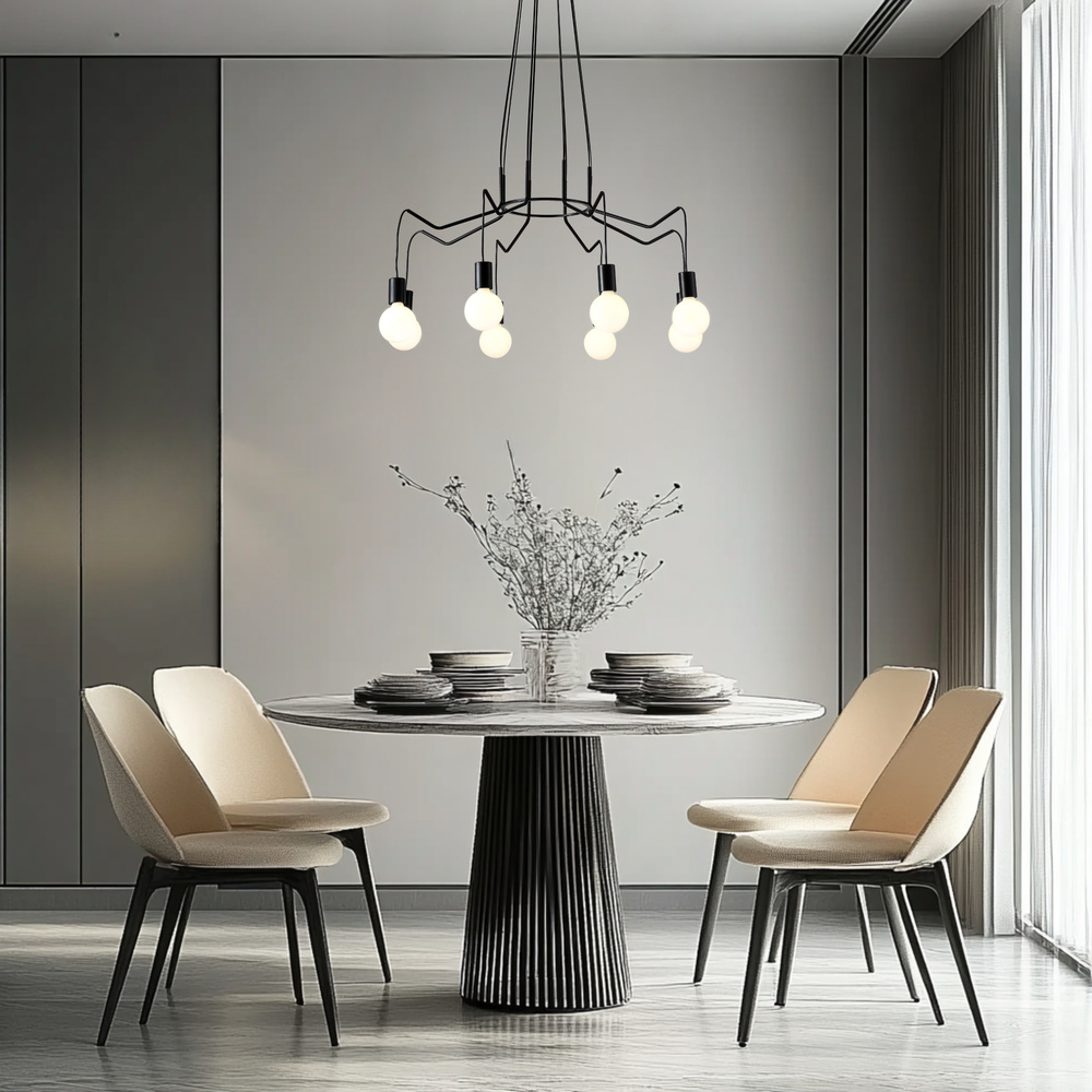 Lampa wisząca Basso czarna matowa 8-punktowa do salonu i jadalni E27