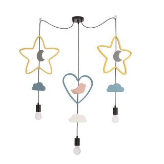 Lampa wisząca dziecięca Trio gwiazdki i serce czarna metalowa E27 kolorowe zawieszki