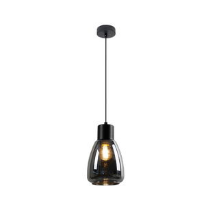 Lampa wisząca Moldo szklana czarna z kloszem dymionym pojedyncza E27 do salonu