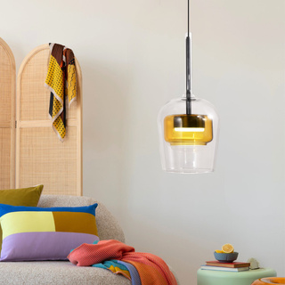 Lampa wisząca Glaxi szklana podwójny klosz transparentny i żółty GX53