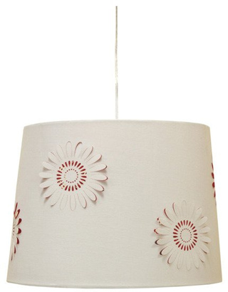 Lampa wisząca z abażurem Rozone biała z kwiatowym wzorem E27