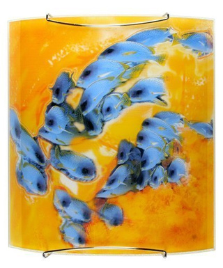 Kinkiet Rafa szklany żółty z motywem ryb do salonu E27