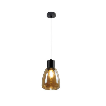 MOLDO lampa wisząca czarny 1x40W E27 klosz bursztynowy  31-35073