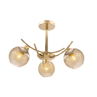 Lampa wisząca Lunore potrójna szklana złota z bursztynowym kloszem E27