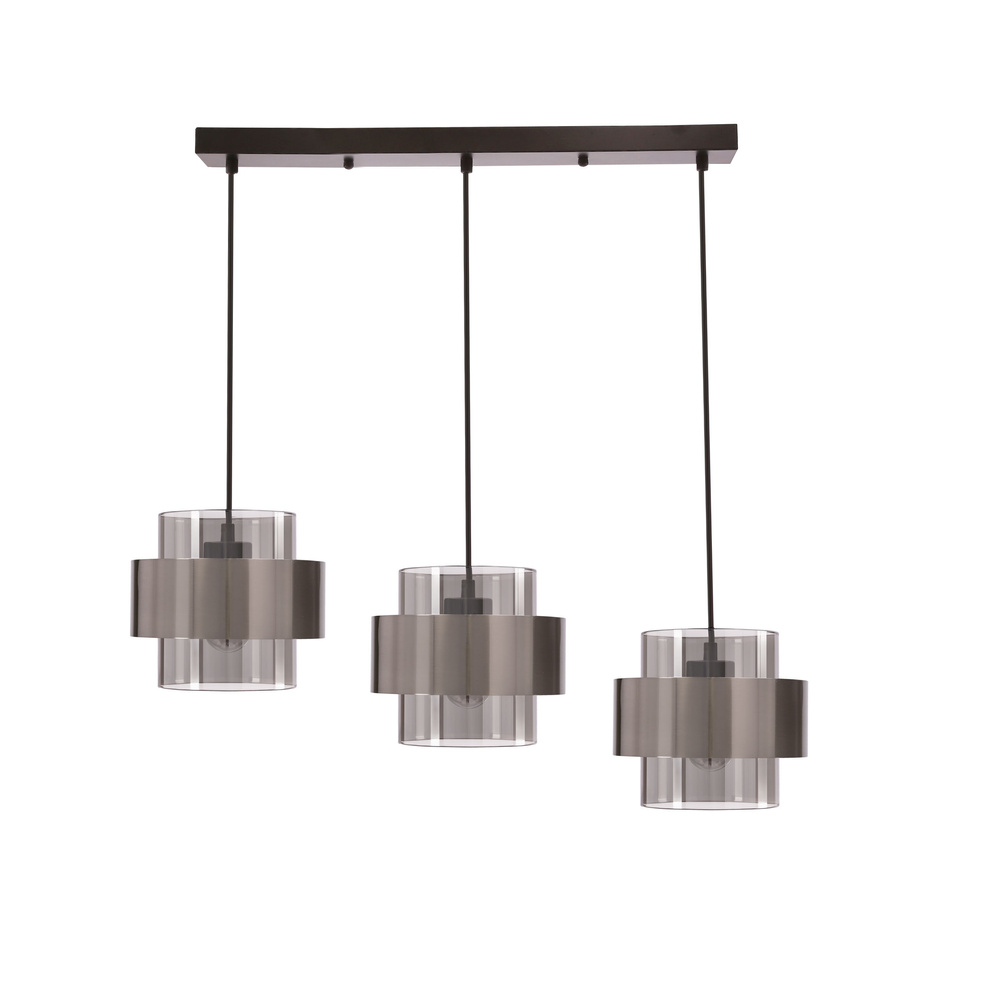 Lampa wisząca Spiega nad wyspę kuchenną potrójna szklane klosze dymione do jadalni E27