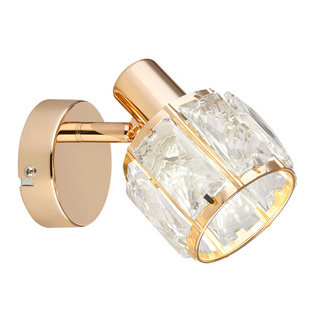 Kinkiet Dubai do salonu kryształowy złoty z przezroczystym kloszem