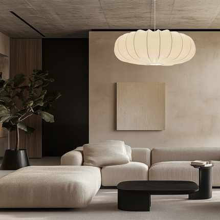 Lampa wisząca CAFEE skandynawska - z abażurem kremowym latte 66cm - nowoczesne oświetlenie sufitowe do salonu i jadalni E27