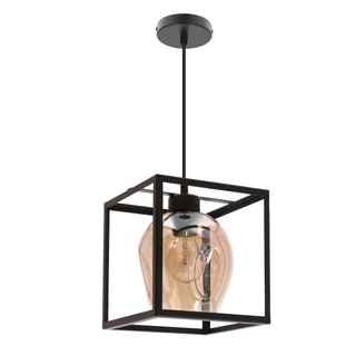 Lampa wisząca Sater szklany klosz bursztynowy czarna pojedyncza do salonu E27