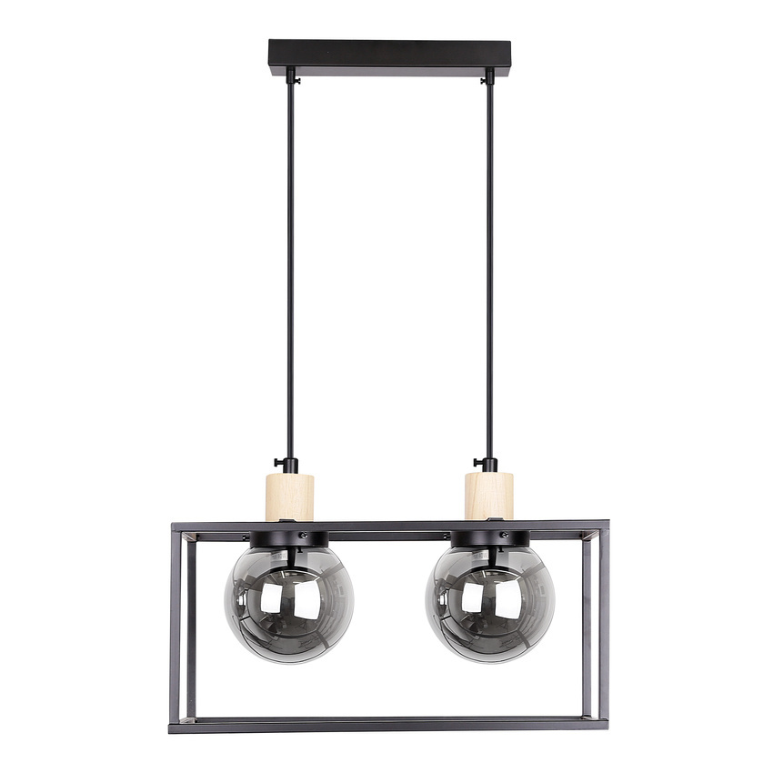 Lampa wisząca Retro 2 czarna loftowa podwójna szklane kule dymione 2xE27