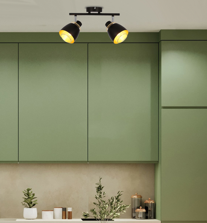 Aleksandria lampa sufitowa listwa 2x40w klosz czarny+złoty