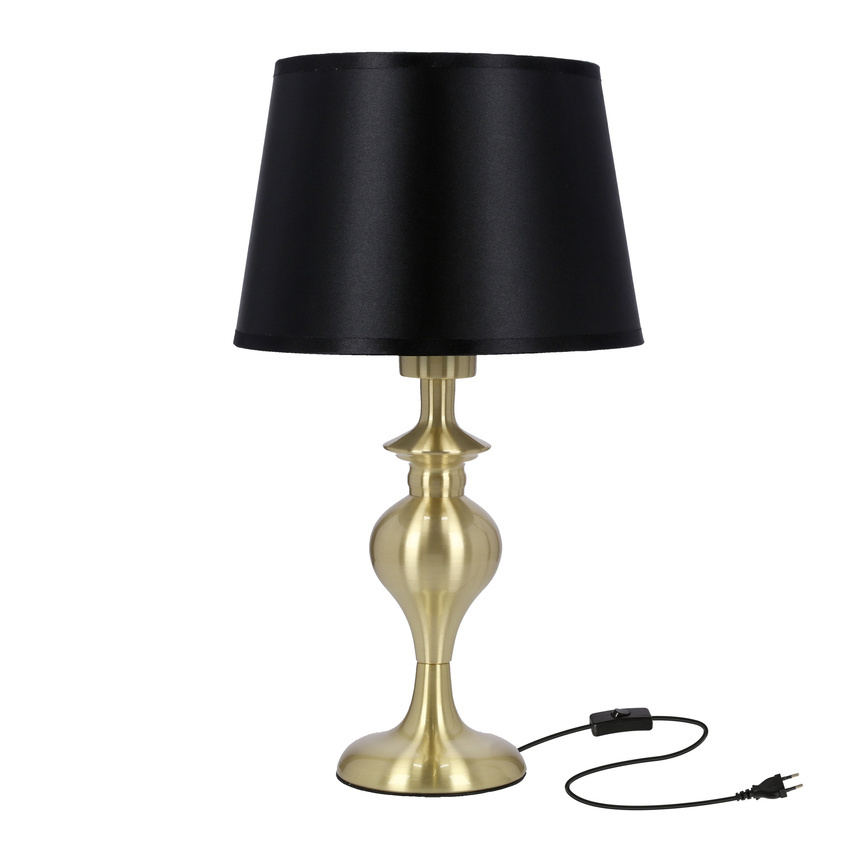 Lampka nocna Prima metalowa złota z czarnym abażurem E27