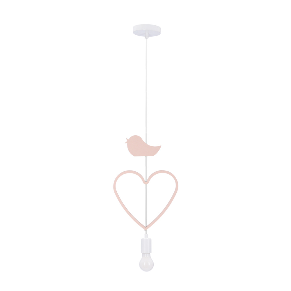Lampa wisząca dziecięca Heart serce z ptaszkiem biała MDF E27 do pokoju dziecka