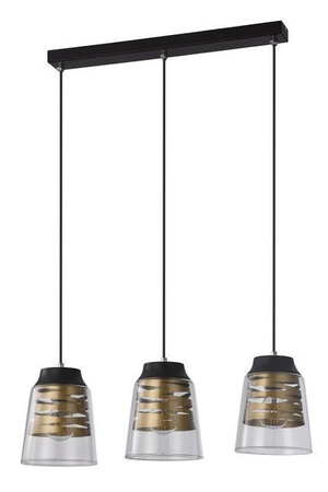 Lampa wisząca Fresno potrójna szklane klosze czarno-złota do jadalni E27