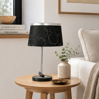 Lampka nocna Impresja nowoczesna metalowa z abażurem srebrny miedź