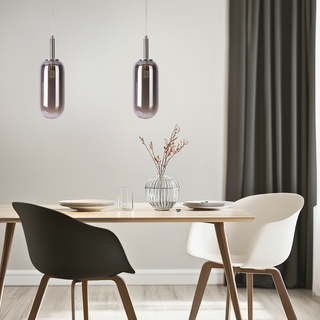 Lampa wisząca FIUGGI srebrna - ze szklanym z podłużnym kloszem – nowoczesna lampa LED nad stół