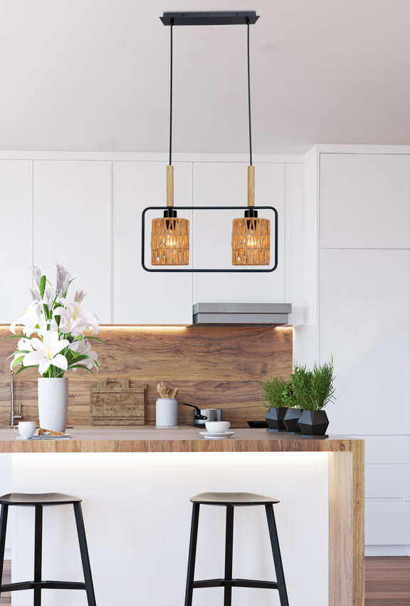 Crown Lampa Wisząca Czarny 2X40W E27 Abażur Beżowy - Candellux