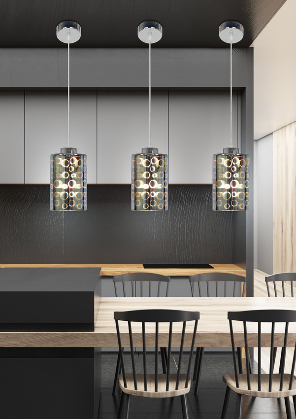 Lampa wisząca Nocturno szklany klosz 3D srebrna do salonu regulowana E27