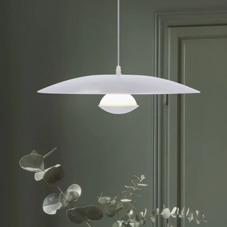 Lampa wisząca LUND 48 cm minimalistyczna – biały klosz talerz - skandynawska lampa do jadalni i salonu LED