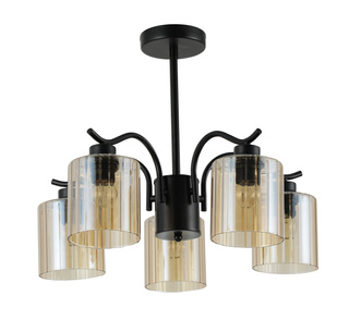 Lampa wisząca Visto czarna szklana z kloszem bursztynowym do salonu
