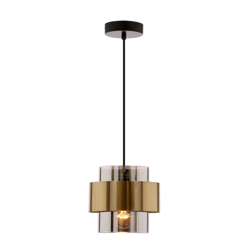 Lampa wisząca z abażurem Spiega czarno‐mosiężna z kloszem dymionym pojedyncza