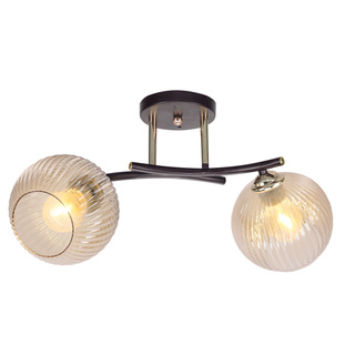 Lampa wisząca Manon podwójna metalowo-szklana z bursztynowym kloszem