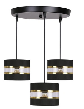 Lampa wisząca z abażurami Pandy czarna potrójna abażury czarno-złote E27