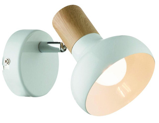 Kinkiet Puerto biały metalowy regulowany z drewnianym akcentem do salonu