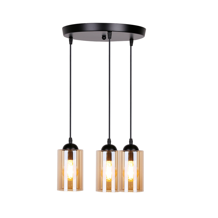 Lampa wisząca Bistro szklana potrójna do jadalni czarno brązowa E27