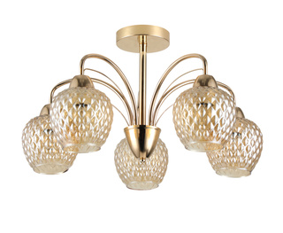 Lampa wisząca Tobias szklana 5-punktowa z bursztynowym kloszem złota