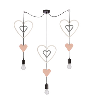 Lampa wisząca do pokoju dziecięcego Trio serca metalowa MDF czarna biało-różowo-szara E27 zmienna barwa światła