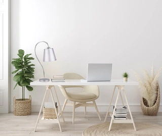 Lampka nocna Luk chrom z abażurem z tkaniny nowoczesna E14