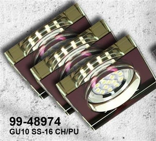 Oprawa stropowa kwadratowa chrom fiolet GU10 LED z żarówką zestaw 3 sztuk