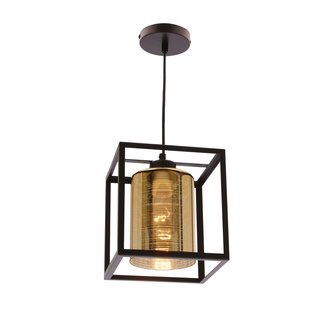 Lampa wisząca Luri szklana tuba czarna ze złotym kloszem do salonu nad stół