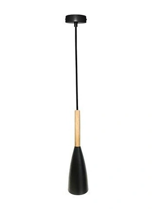 Lampa wisząca Trosa Ledea czarna z drewnem pojedyncza do kuchni nad stół